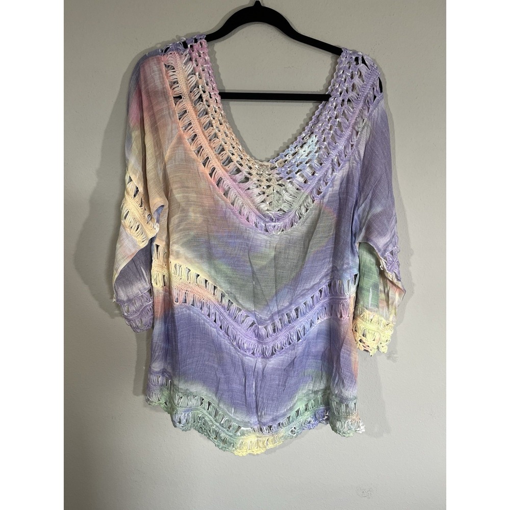 Soft Surroundings Tie Dye Tunic XL Pastel Watercolor Crochet Fairy Boho Summer